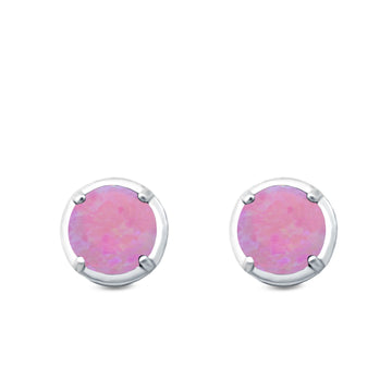 Claw Prong Solitaire Stud Earrings Round Lab Created Pink Opal 925 Sterling Silver (7mm)